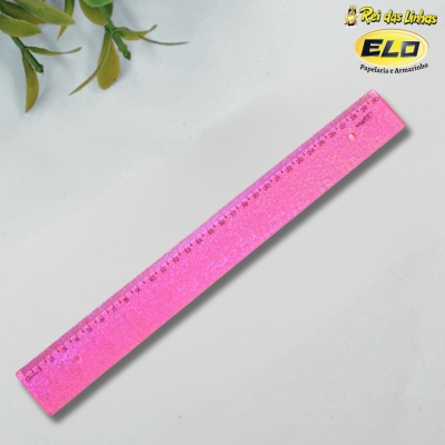 REGUA WALEU NEW LINE 30CM GLITER-ROSA