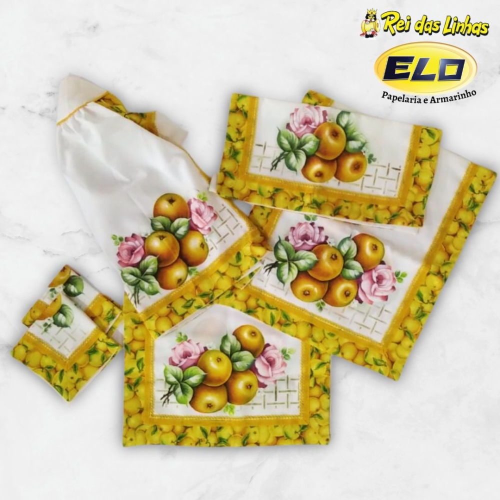 JOGO COZINHA PINTADO OKFORD 6PC (SITE)-LARANJA C/ ROSAS