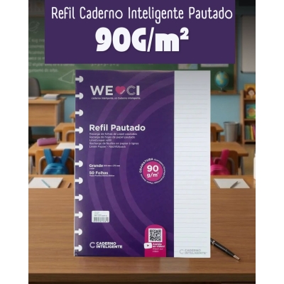 Refil Caderno Inteligente Pautado 90g 50 Folhas- ( A5, Médio ou Grande)