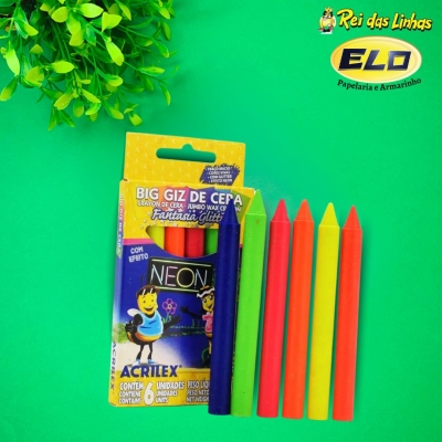 GIZ DE CERA ACRILEX BIG 6 CORES NEON-